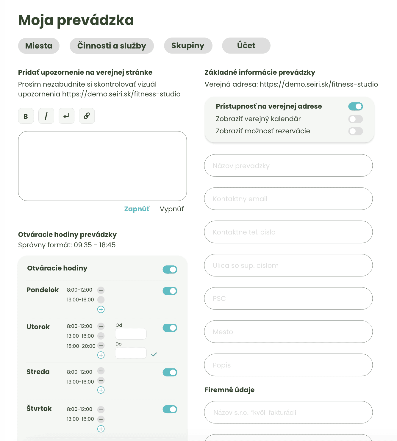 Seiri Nastavenie Prevádzky